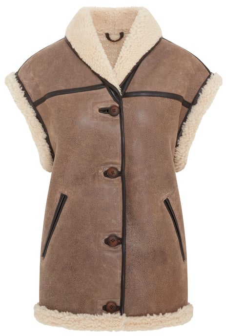 Womens Brown Aviator Shearling Leather Gilet - Chevak