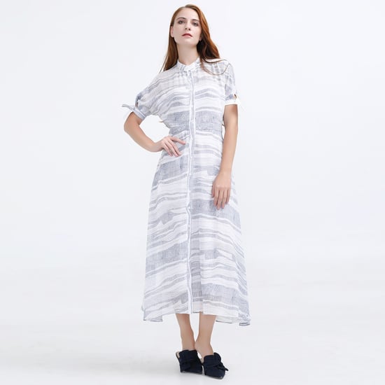 Linear Print Midi elemental print shirt dress