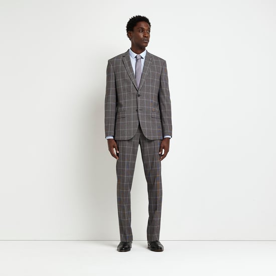 River Island Mens Suit Trousers Grey Slim Fit Check