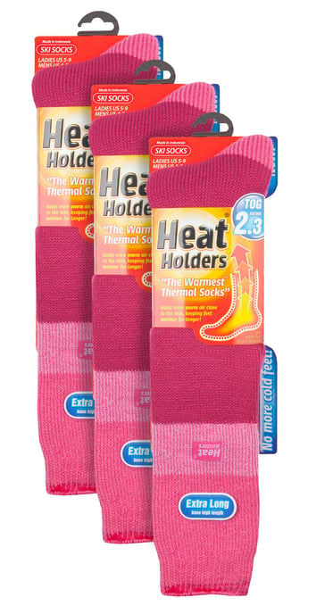 Heat Holders - 3er-Pack Ladies Thermal Knee High Ski Socks | WoMens Thick Winter 2.3 TOG Long Skiing Socks - Raspberry / Light Pink - Image 2