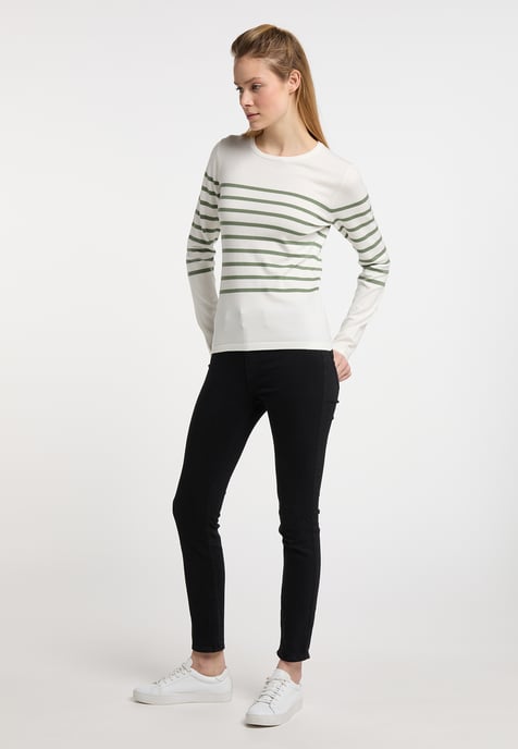 Dreimaster Strickpullover Damen Wollweiss Oliv - Image 4