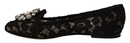 Dolce & Gabbana Damen Schwarze Taormina Spitzen-Crystal Slipper Schuhe - Image 3