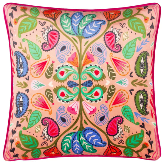 Kate Merritt Paisley-Blüten Paspelvelours Kissen mit Polyesterfüllung - Image 1