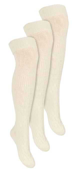 3 Paar Overknee-Wollsocken für Damen | Steven | Extralange Damen-Wollsocken Ecru - Image 1