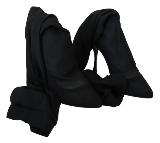 Dolce Gabbana Black Tulle Stretch Knee Socks Boots Shoes