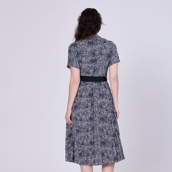Pleats printed tea dress and added belt