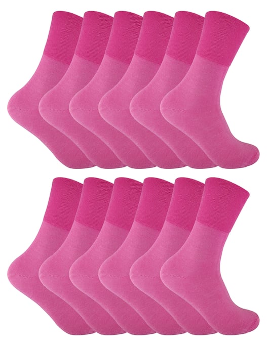 12 Pack Damen nicht elastische thermische diabetische Socken | Socken Snob | Frauen Soft Top Socken für schlechte Durchblutung - Pink - Image 1