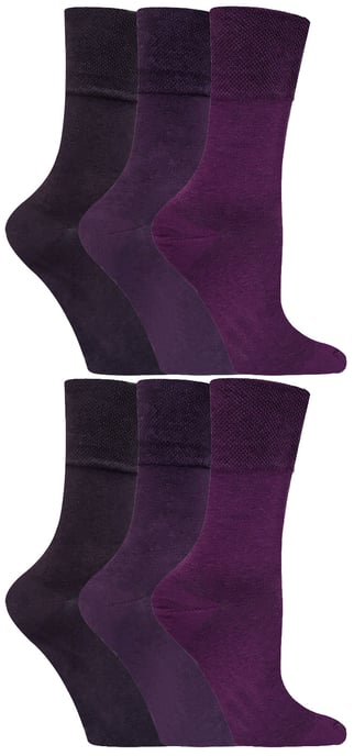 Gentle Grip - 6 Paar Damen Diabetiker Socken mit Honigkamm oben und Hand verbunden Zehennähte - lila 38 - Image 1