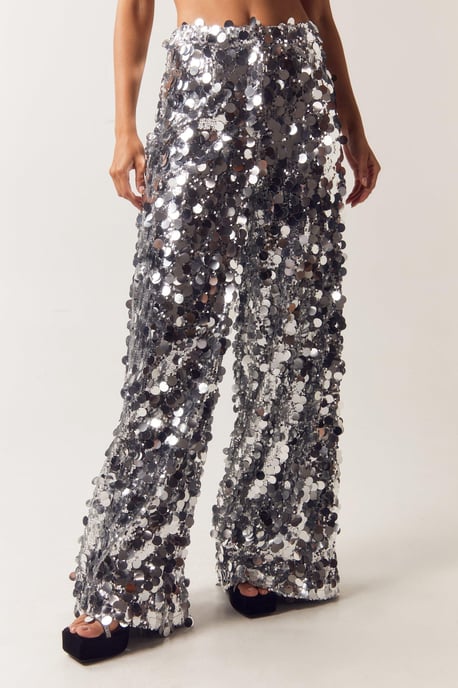Disc Sequin Wide Leg Pants