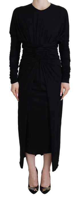 Dolce & Gabbana Schwarzes Etuikleid Midi Wollmantel Damenkleid - Image 1