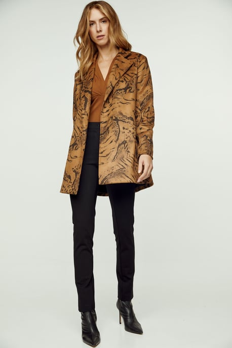Brown Print Alcantara-Look Jacket with Belt