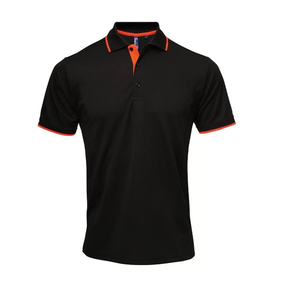 Premier Mens Coolchecker Contrast Pique Polo Shirt (Schwarz/Orange) - Image 1