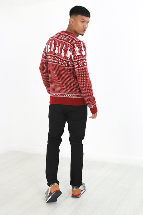 Red 'Ebanezer' Crew Neck Fairisle Christmas Jumper