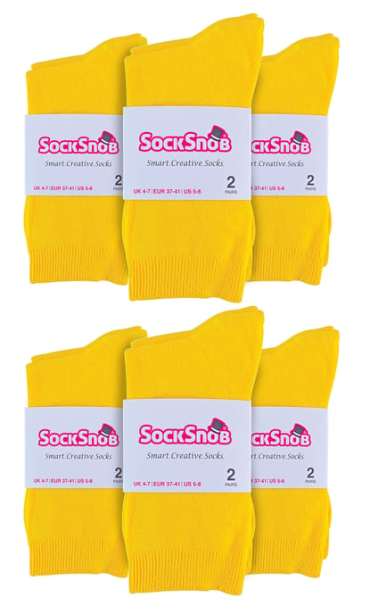 Damen Einfache Baumwollreiche Socken | 12er Pack Multipack | Sock Snob | Dünne Bequeme Bunte Crew Knöchelsocken für Damen - Gelb - Image 2