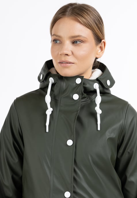 Dreimaster Regenmantel mit Webpelzfutter Damen Dunkeloliv - Image 3