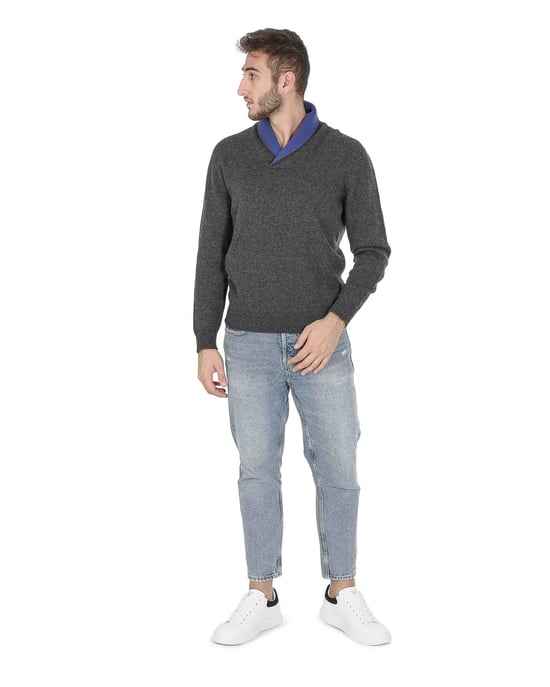 Crown Of Edinburgh Cashmere Mens Shawl Collar Sweater Coe 0011 Navy
