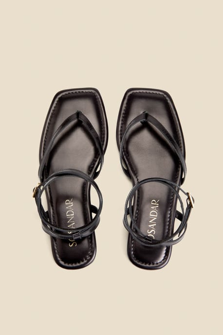 Black Leather Minimal Strap Leather Sandals