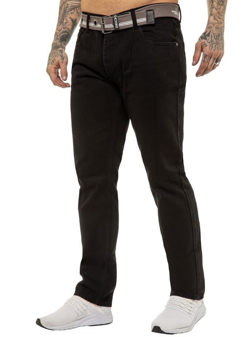 Enzo | Mens Designer Regular Fit Denim Jeans -Black