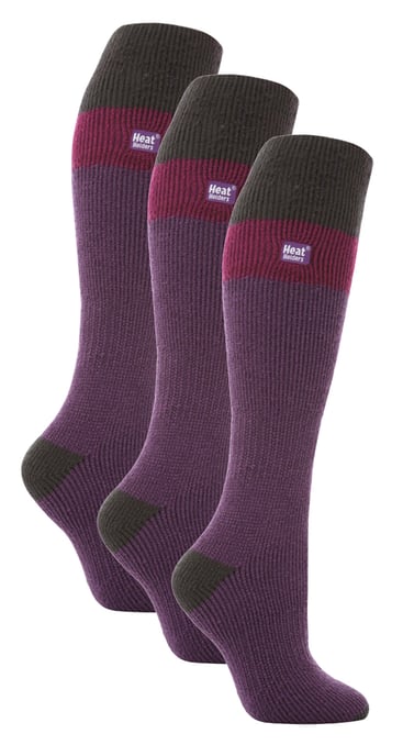 Wärmehalter - 3er-Pack Ladies Thermal Knee High Ski Socks | WoMens Thick Winter 2.3 TOG Long Skiing Socks - Purple / Charcoal - Image 1