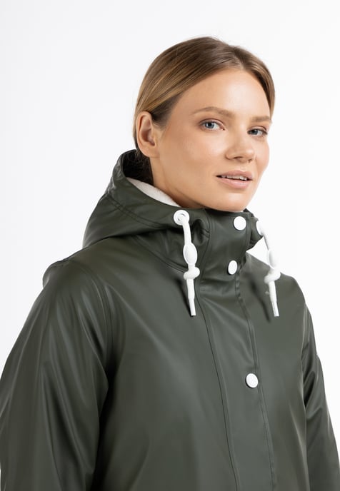 Dreimaster Regenjacke mit Webpelzfutter Damen Dunkeloliv - Image 3