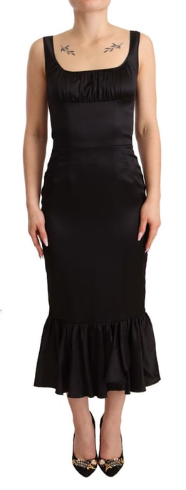 Dolce & Gabbana Damen Schwarzes Seiden-Stretch-Mermaid-Midi-Kleid - Image 1