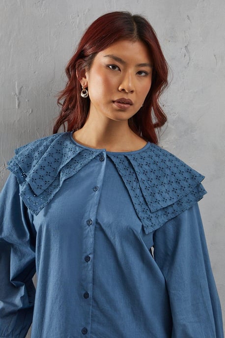 Broderie Oversized Collar Poplin Blouse