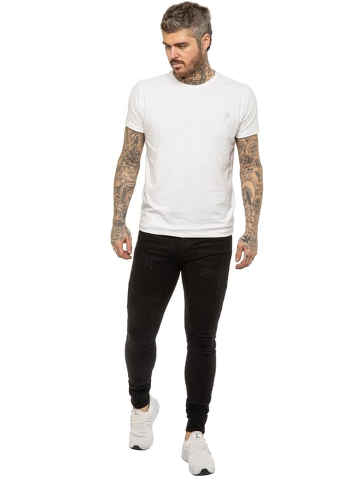 Enzo | Herren Skinny Stretch Biker Denim Jeans - Schwarz - Image 6