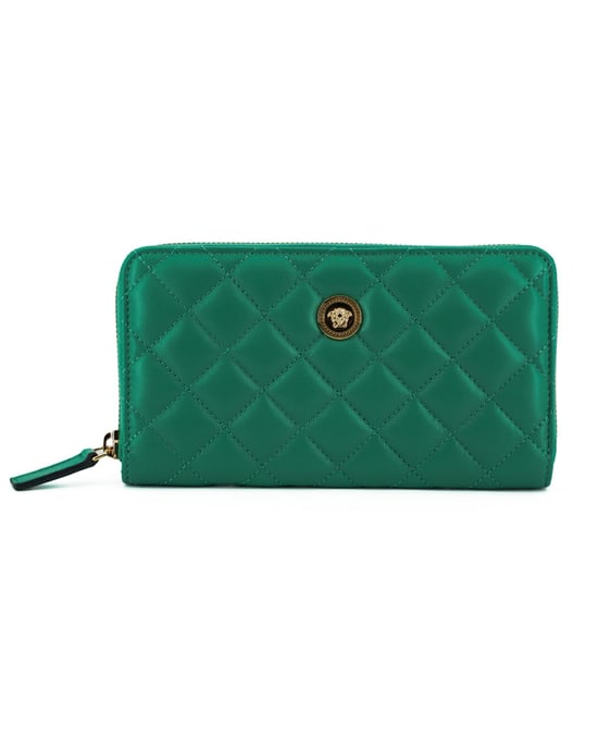 Authentic Versace Long Zip Around Wallet in Quilted Nappa Leather