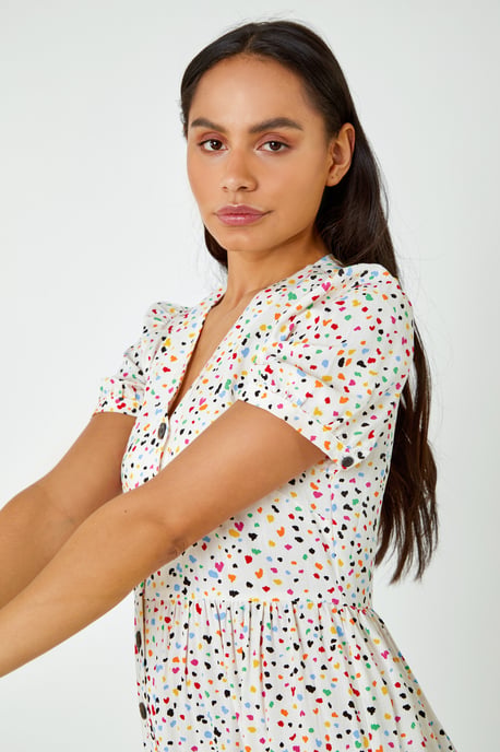 Ditsy Spot Print Button Down Dress
