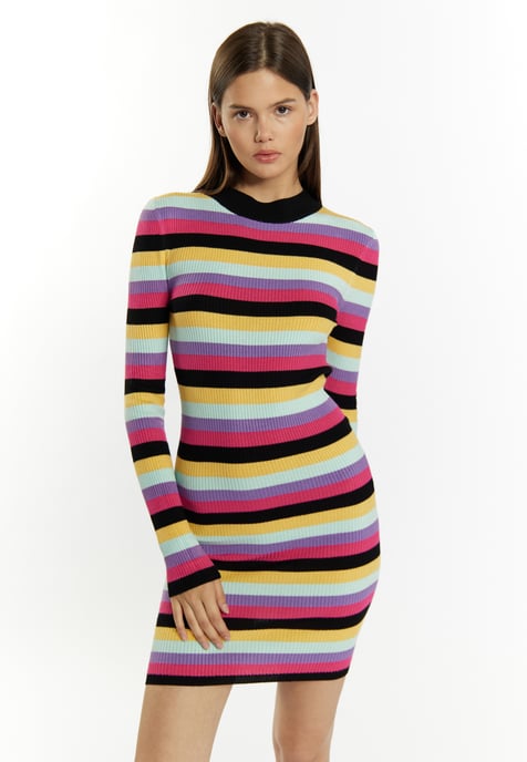 Mymo Strickkleid Damen Schwarz Mehrfarbig - Image 3