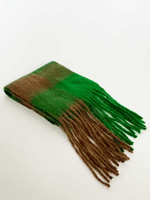 Chunky Green and Brown Check Scarf