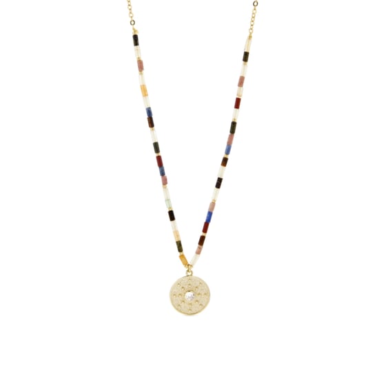 Luxenter Shau Multicoloured tourmaline necklace in 18kt yellow gold plated finish