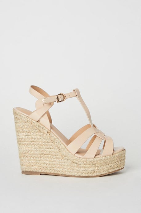 Faith: Honey T Bar High Espadrille Wedge Sandals