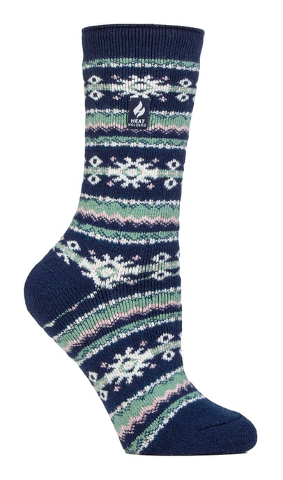 Ladies Nordic Socks | Heat Holders Lite | Lightweight Thermal Winter Socks for Women - Indigo/Rose - Image 1