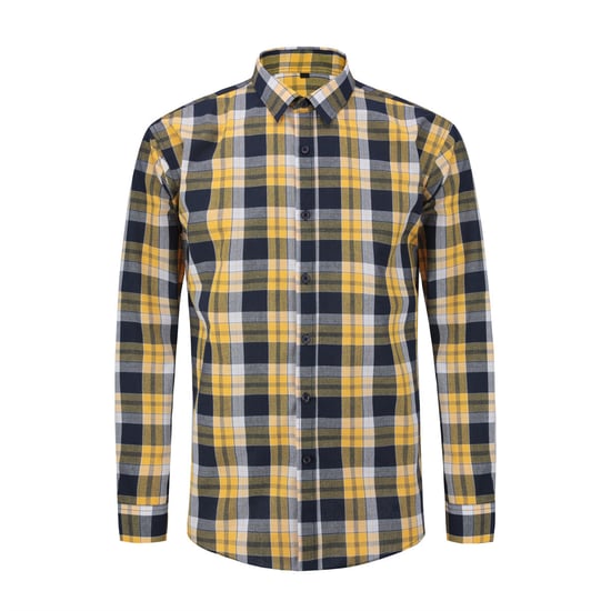 Men's Solid Color Lapel Long Sleeve Shirt Plaid Yellow