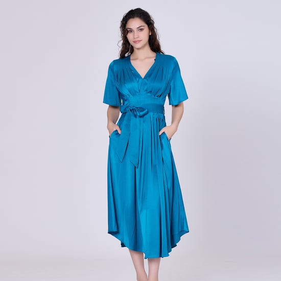 Multi pleats satin gown