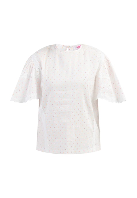 Mymo bluse mit spitze Damen Weiss Pinkorange Punkte - Image 1