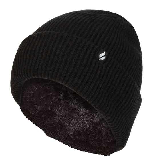Damen Fleece gefütterte gerippte Überwurfmütze | Wärmehalter | Thermomütze für den Winter - Schwarz - Image 1