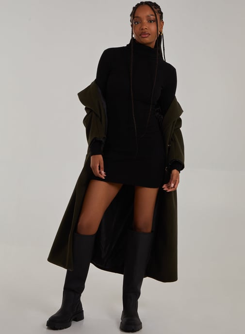 Chunky Brushed Rib Roll Neck Dress
