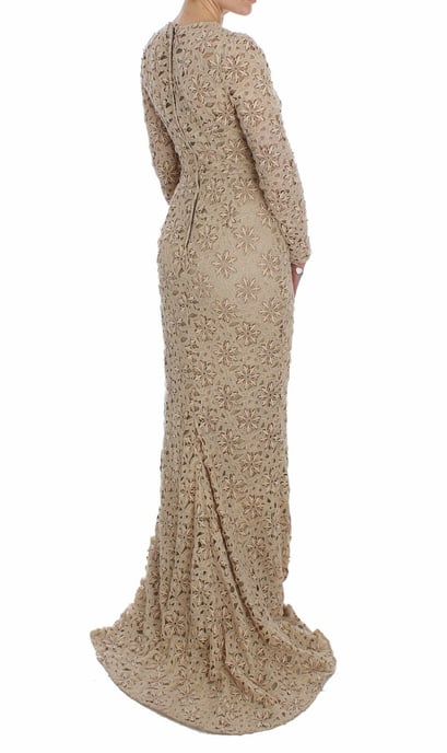 Dolce & Gabbana - Robe longue fourreau en dentelle florale beige pour femme - Image 4
