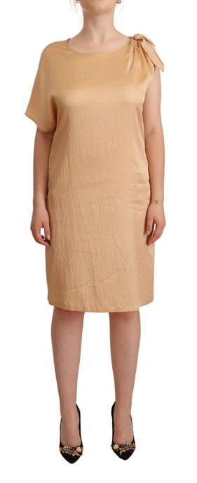 Moschino Damen Beiger Einarmiger Knie-langer Shift Kleid - Image 1