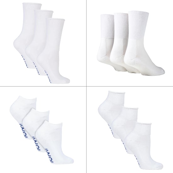 12 Paar Pack Diabetiker Socken ganzjährig Bundle Set | IOMI | Extra breite Socken für geschwollene Knöchel, Beine & Füße | Crew Ankle Trainer Diabetiker Socken in Baumwolle & Bambus - Weiß - Image 1
