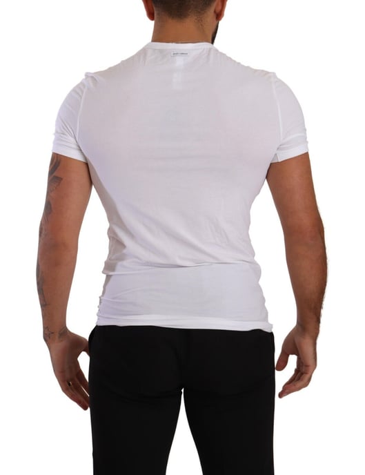 Dolce & Gabbana Herren T-Shirt aus Baumwollstretch mit rundem Ausschnitt in Weiß - Image 3