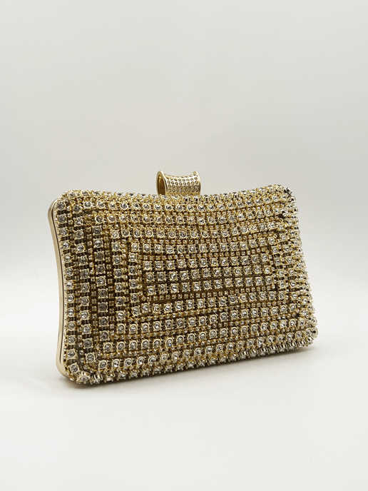 Gold Diamonte clutch with  round handle