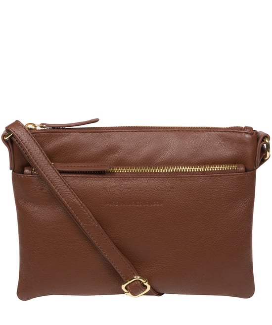 'Hannah' Dark Tan Nappa Leather Cross Body Bag