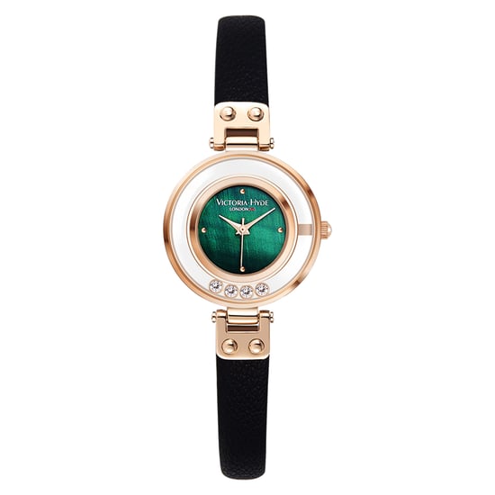 VICTORIA HYDE Damenuhren Kleines Zifferblatt Analog Quarz Damenuhren mit klarem Kristall Elegante Gold Uhr für Frau, grün schwarz - Image 1