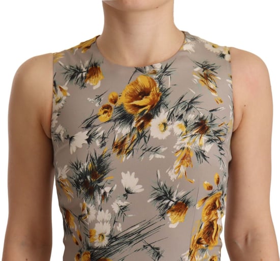 Dolce & Gabbana Damen Graues Seiden-Stretch Floral Etuikleid Mini - Image 4