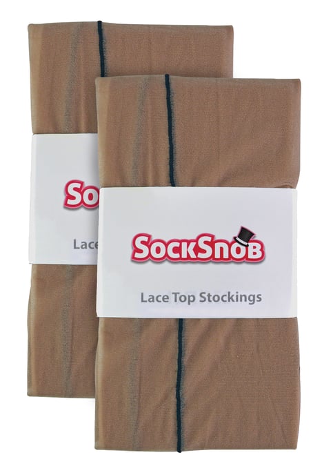 2 Paar Multipack Damen Nahtstrümpfe mit Spitze | Sock Snob | Damen Strümpfe - Nude / Schwarz - Image 2