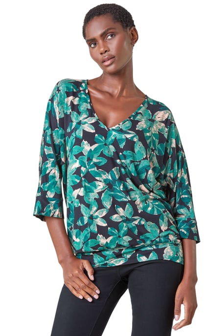 Floral Print Blouson Stretch Top