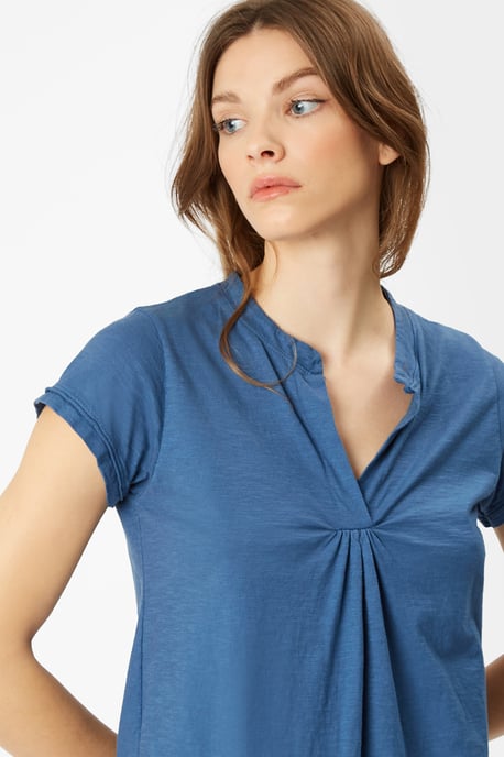 Gathered Mandarin Collar T-shirt